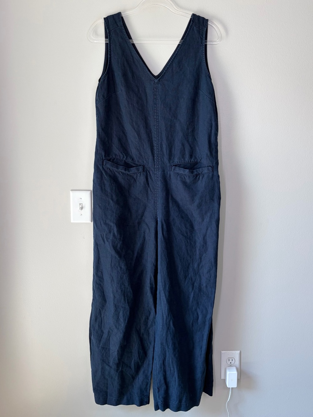 Faherty Blue Linen Wide Leg Jumpsuit Lagenlook Layering Minimalist